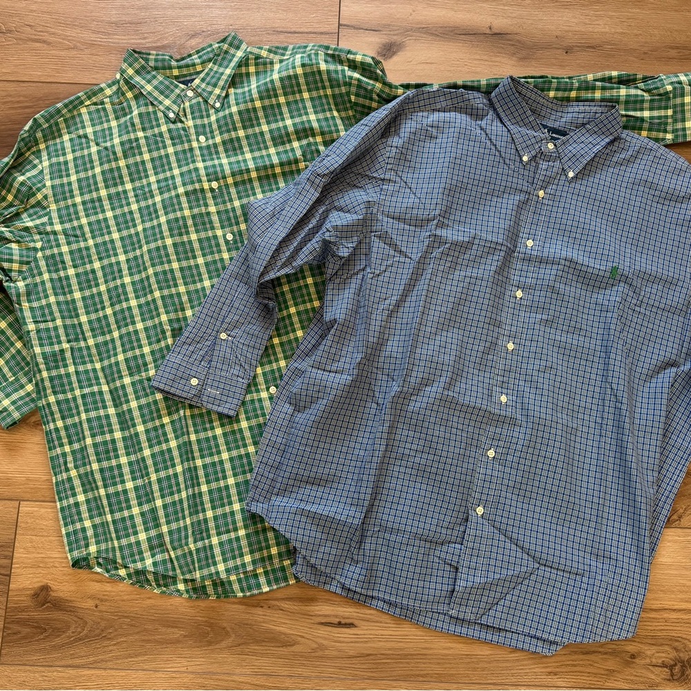 2X Polo Ralph Lauren Shirts Mens 2XB Blue Plaid Classic Fit Wrinkle Free Pony
